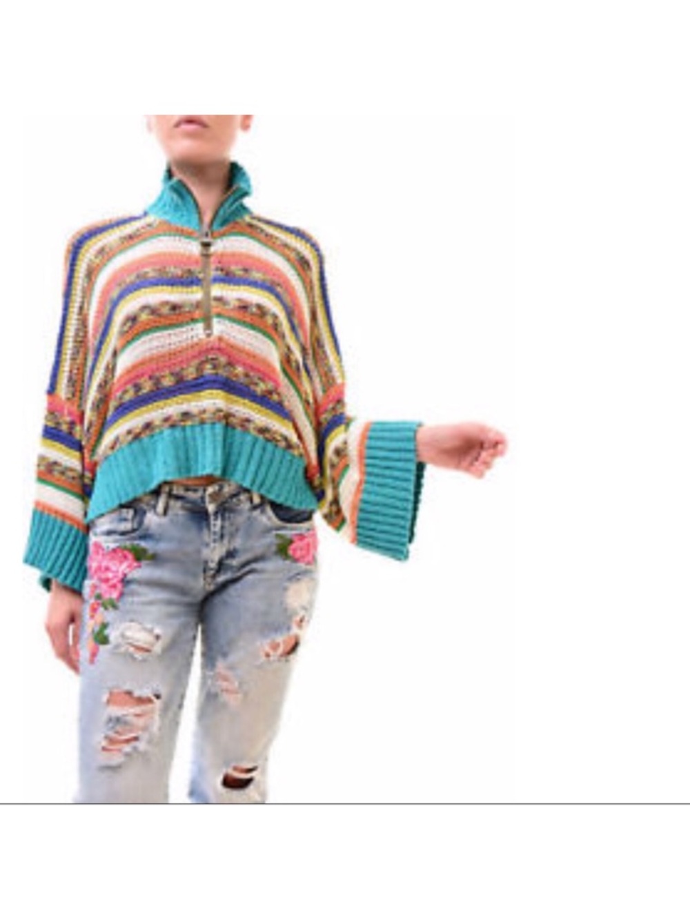 Free People Make Me Happy Cropped Knit Sweater Size XS